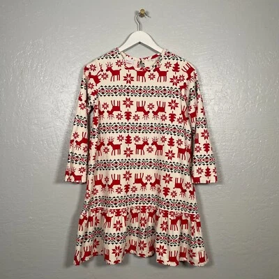 Hanna Andersson Girls 150 CM 12 White Red Dear Deer Flannel Nightgown Cotton - Image 1 of 4