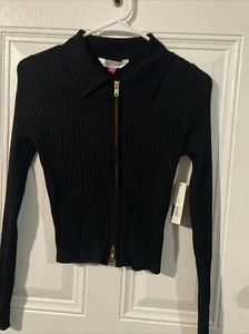 Juniors Sweater Cardigan Double Zip Long Sleeve Color Black SZ S (3-5) New - Picture 1 of 9
