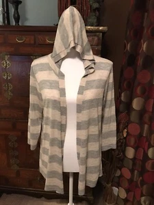 Cardigan grigio a righe Maurices manica 3/4 con cappuccio donna grande usato - Foto 1 di 5
