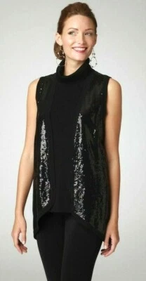 Chaleco Suéter Largo Negro Tejido Lentejuelas Misook Top S Foto 1 de 4