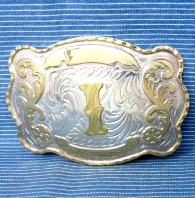 Пряжка для ремня I вестерн инициал I монограмма большой цветочный свиток винтажный 90-е VM.PCB511.5 - Изображение 1 из 4