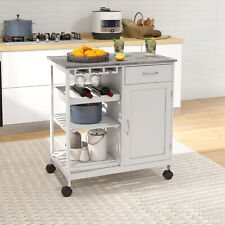 Compact Kitchen Trolley Utility Cart W/ Wheel Wine Rack Cabinet for Dining Room