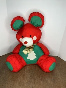 Vintage 1993 STUFFINS Puffy Nylon rot grün Maus Jingle Bells Plüsch Weihnachten - Bild 1 von 8