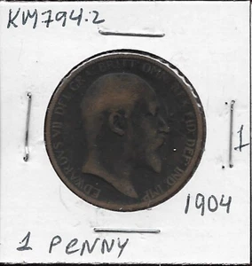 GREAT BRITAIN PENNY 1904 F-VF EDWARD VII DEI GRA.BRITT.OMN.REX FID.DEF.I - Foto 1 di 2
