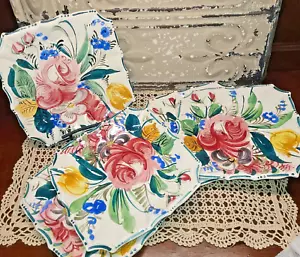 5 Lastre Quadrate Vintage Vibranti Dipinte a Mano in Italia Maiolica Nove Rosa 8""x8" - Foto 1 di 8