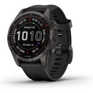 Garmin fenix 7S Sapphire Solar GPS Watch | Carbon Gray DLC Titanium with Black
