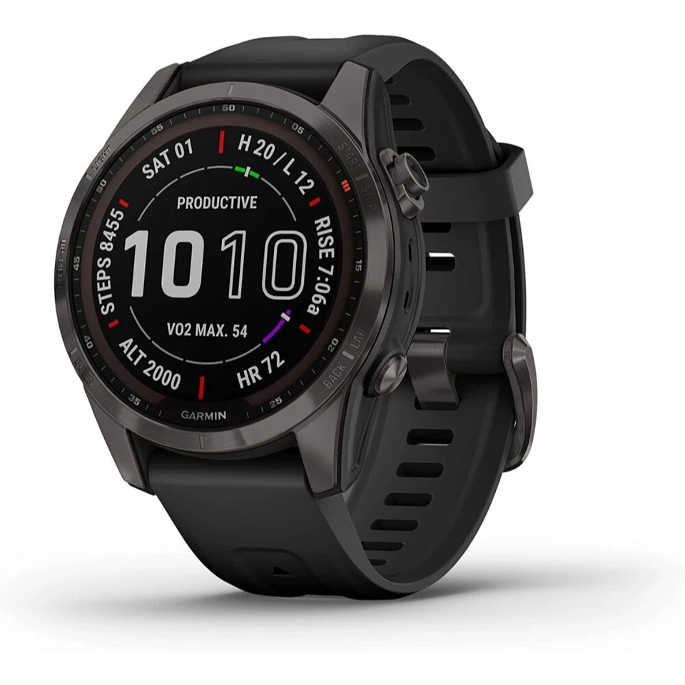 Garmin fenix 7S Sapphire Solar GPS Watch | Carbon Gray DLC Titanium with Black - Image 1 of 4