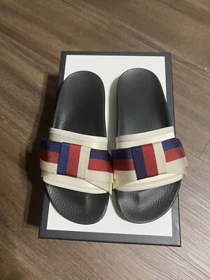 Gucci Toboganes Para Mujer Sylvie Web Lazo Satinado Toboganes Marfil Talla 36 (US 6) Foto 1 de 4