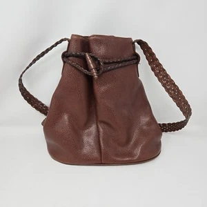 Borsa a secchiello vintage Cole Haan in pelle marrone hobo tracolla intrecciata - Foto 1 di 10
