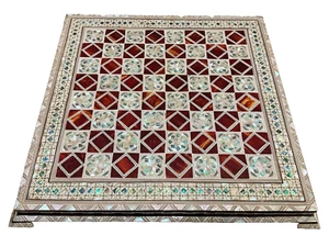 Handmade, Wood Chess Board, Game Board, Unique Board, Inlaid Mother of Pearl 17" - Picture 1 of 12