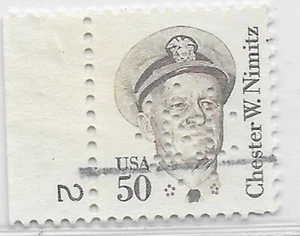USA 1985 USED 50 CENT CHESTER W. NIMITZ PERFIN - Picture 1 of 2