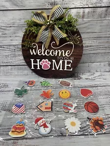 Wreath Interchangeable Welcome Sign for Front Door 16 Icons All Seasons Easter - Picture 1 of 9
