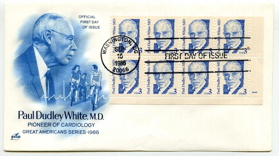 2170 3c Paul Dudley White, MD, ArtCraft, plate block , FDC - Image 1 of 1