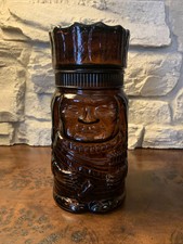 Vtg 1960s Brown Glass Indian Chief Jar Cigar Pipe Tobacco Holder Humidor Tiki