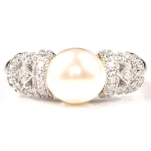 14KT White Gold 2.70Ct Natural Freshwater Pearl IGI Certified Diamond Ring - Picture 1 of 13