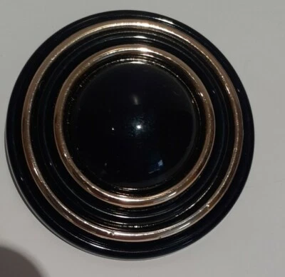 Large Round  Black Polished Polyester Buttons With Gold Plated Rings Set of 3  - Image 1 of 4