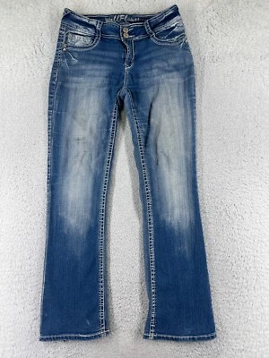 壁花裤女式 9 蓝色牛仔裤靴剪刺绣棉 Blnd 26x30 — 第 1/4 张图片