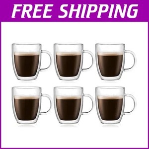 Chic 10oz Double-Wall Insulated Borosilicate Glass Mugs - Set of 6 Elegant Cups - Picture 1 of 8