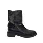 BALENCIAGA Black Moto Metal Accent Mid-Calf Leather Booties Boots Size 37