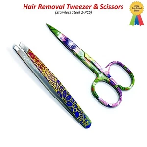 Super Sharp Eyebrow Hair Removal Thumb Tweezer Red Cuticle Scissors Arrow Point - Picture 1 of 3