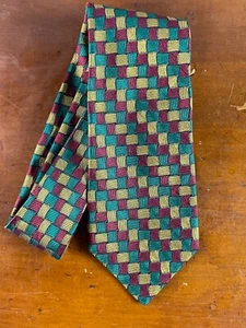 New & Lingwood London Abstract Basketweave Red Green Gold 100% Silk Tie - Picture 1 of 3