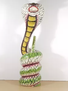 Vintage Cobra Snake Statue Hand Carved Light Wood and Hand Painted 50cm Height - Picture 1 of 18