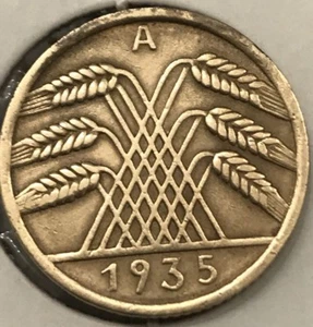 German 1935-A, 10 Pfennig Bronze Coin - Picture 1 of 3