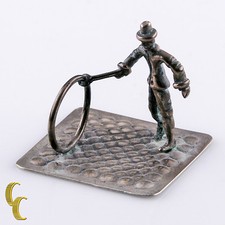 Vintage Miniature Silver Dollhouse Clown Man w/ Circus Hoop