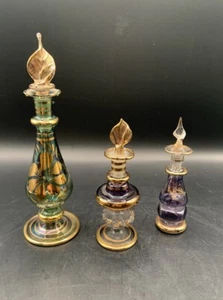 3 Mini Ägyptische Parfum Flakons Bunt Mundgeblasen Kunst Glas Fläschchen - Bild 1 von 6