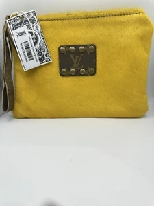 Keep It Gypsy Clutch / Yellow Clutch Wristlet Cowhide Leather - Picture 1 of 4