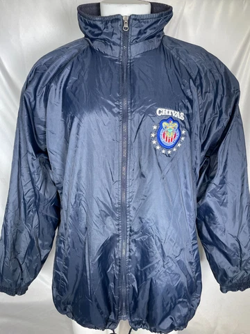 Chivas Guadalajara Blue Hooded Windbreaker Logo Jacket Fleece Lined Men's XL Cover