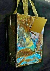 Shiny Gold Metallic Sparkle Party Gift Bag With Gold Ribbon Handles 6" T x 4" W