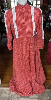 Vintage Handmade 70s Calico Prairie Dress size M -L lace floral cottagecore - Image 1 of 4