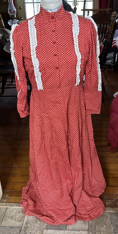 Vestido vintage hecho a mano años 70 Calico Prairie talla M-L encaje floral cottagecore Foto 1 de 4