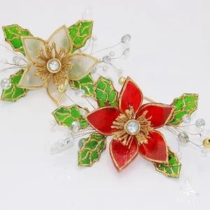 Christmas Capiz Floral Napkin Rings Set of 4 Handcrafted Holiday Table Decor - Picture 1 of 7