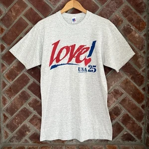 Vintage USPS Postal T Shirt Love! 25 Stamp 1990 Russell USA White Puffer Large - Picture 1 of 8