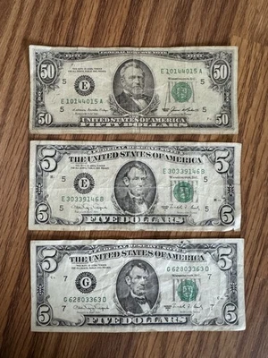 Fifty And 2 Five’s Small Face US Currency Old Money - Image 1 of 4