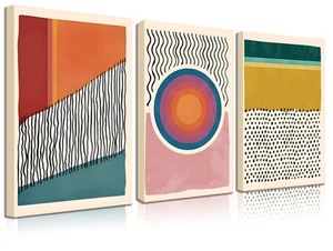 Set of 3 Framed Boho Wall Art Mid Century Modern Wall Decor Posters Abstract ... - Picture 1 of 7