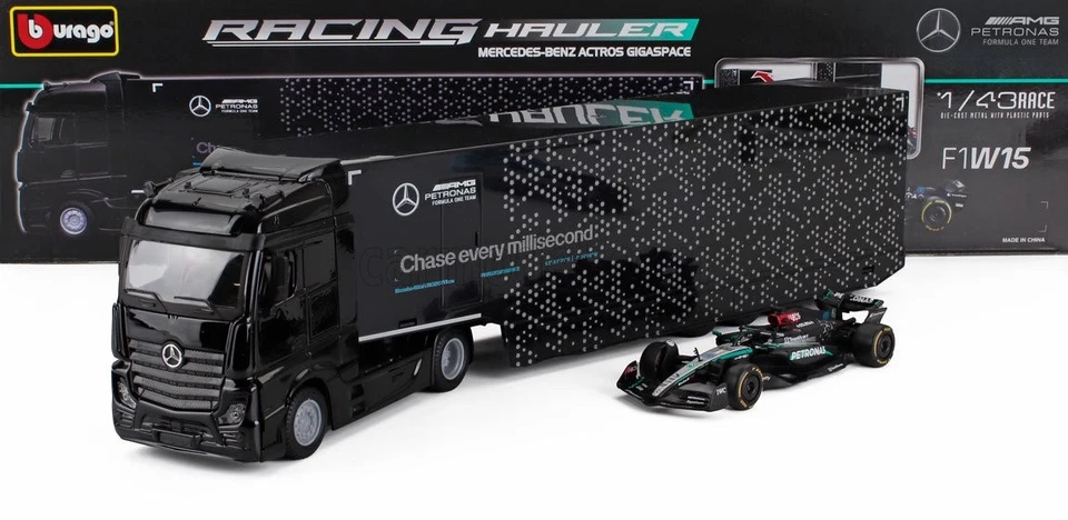 MODELLINO CAMION STATICO BURAGO MERCEDES ACTROS 2 GIGASPACE TRUCK CAR F1 W14 - Immagine 1 di 4
