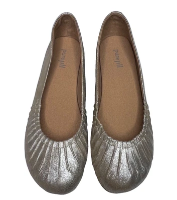 Pisos de ballet metálicos Pure Jill Jill para mujer 8 M cuero pintuck brillo Foto 1 de 4