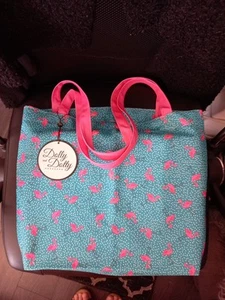 Türkisblaue Strandtasche mit Flamingo-Print. Dolly und Dotty. - Bild 1 von 2