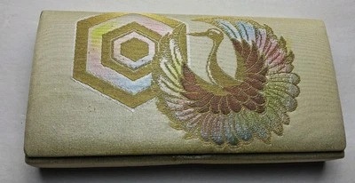 Bolso sin asas vintage japonés kimono obi pájaro metálico con espejo Foto 1 de 4