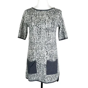 W by Worth New York S 100% Wool Gray Print Short Sleeve Mini Knit Sweater Dress - Picture 1 of 12
