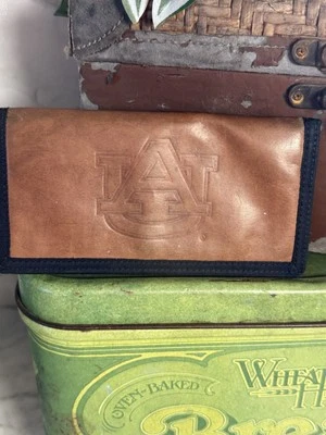 Cartera plegable de cuero genuino marrón y negra Auburn Tigers  Foto 1 de 4