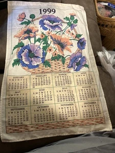 Vintage 1999 Cotton Kitchen Towel Calendar Flowers - Picture 1 of 1
