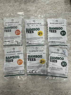 Masters Bamboo Golf Tees, 6 Packs Bamboo White Wood, 2 Packs Of Each Size, NEW - Image 1 of 2