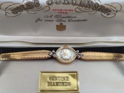 Reloj de diamantes vintage 14k Jules Jurgensen para mujer (2) funcionando con caja Foto 1 de 4