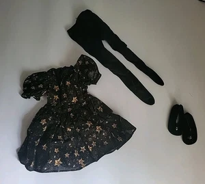 Vintage 90s Magic Attic Black DRESSGold Stars And Matching Shoes - Picture 1 of 8