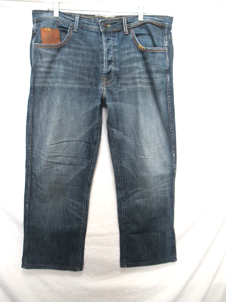 Pantalones de mezclilla rectos azules para hombre 575 talla 38 May 75 desgastados lavado botón mosca Foto 1 de 4