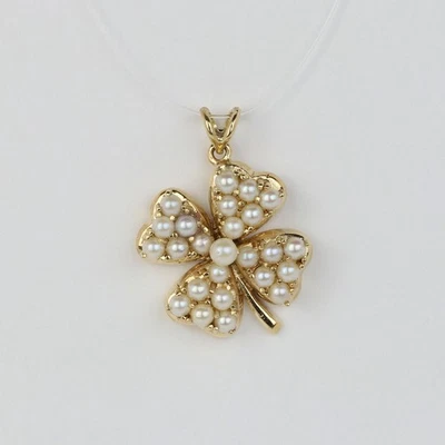 Cute 14k Yellow Gold, Cultured Pearl Women's "Four Leaf Clover" Pendant - Image 1 of 2